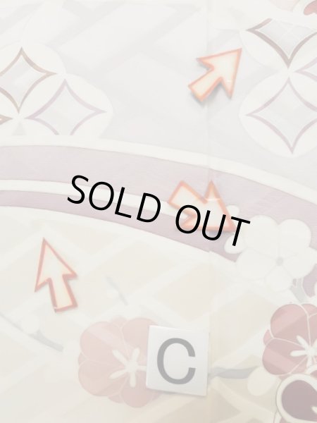 Photo22: L0727P Used Japanese womenPale Light Multi Color FURISODE long-sleeved / Silk. Peony, Folding fan, Crossed circles, Tortoise-shell pattern(Hexagonal pattern)  (Grade C) (22)