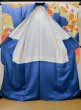 Photo4: L0727Q Used Japanese women Vivid Blue FURISODE long-sleeved / Silk. Chrysanthemum, Cloud, Crossed circles patterns  (Grade B) (4)
