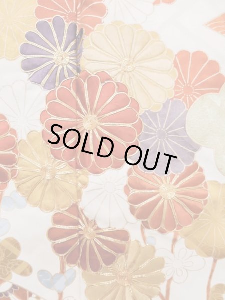 Photo9: L0727Q Used Japanese women Vivid Blue FURISODE long-sleeved / Silk. Chrysanthemum, Cloud, Crossed circles patterns  (Grade B) (9)