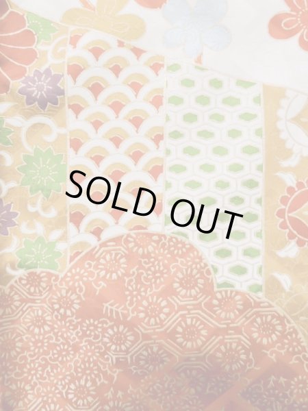 Photo13: L0727Q Used Japanese women Vivid Blue FURISODE long-sleeved / Silk. Chrysanthemum, Cloud, Crossed circles patterns  (Grade B) (13)