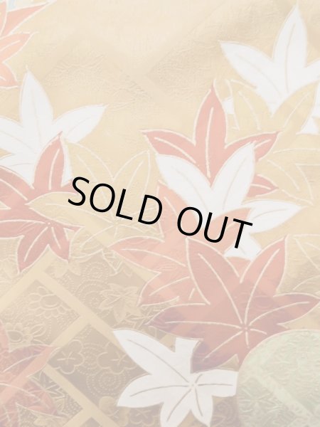 Photo14: L0727Q Used Japanese women Vivid Blue FURISODE long-sleeved / Silk. Chrysanthemum, Cloud, Crossed circles patterns  (Grade B) (14)