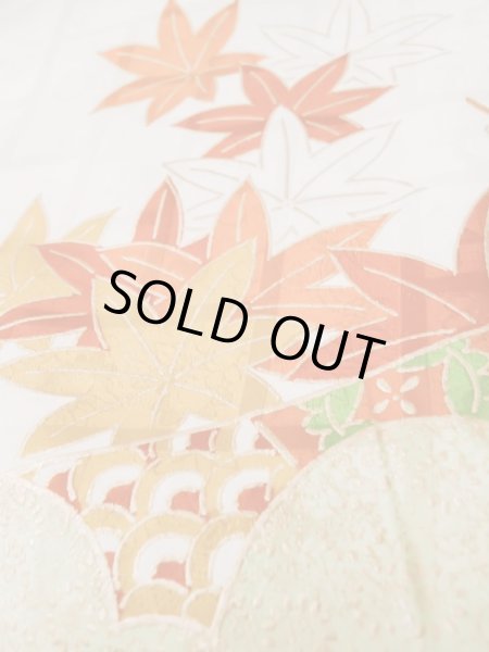 Photo18: L0727Q Used Japanese women Vivid Blue FURISODE long-sleeved / Silk. Chrysanthemum, Cloud, Crossed circles patterns  (Grade B) (18)