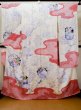 Photo2: L0727R Used Japanese women Pale Red FURISODE long-sleeved / Silk. Peony, Birds, wave, pods, dapple pattern, Abstract pattern  (Grade B) (2)