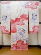 Photo3: L0727R Used Japanese women Pale Red FURISODE long-sleeved / Silk. Peony, Birds, wave, pods, dapple pattern, Abstract pattern  (Grade B) (3)