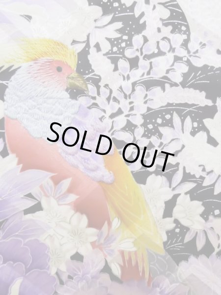 Photo10: L0727R Used Japanese women Pale Red FURISODE long-sleeved / Silk. Peony, Birds, wave, pods, dapple pattern, Abstract pattern  (Grade B) (10)