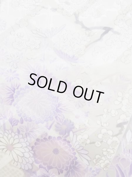 Photo12: L0727R Used Japanese women Pale Red FURISODE long-sleeved / Silk. Peony, Birds, wave, pods, dapple pattern, Abstract pattern  (Grade B) (12)