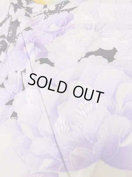 Photo16: L0727R Used Japanese women Pale Red FURISODE long-sleeved / Silk. Peony, Birds, wave, pods, dapple pattern, Abstract pattern  (Grade B) (16)