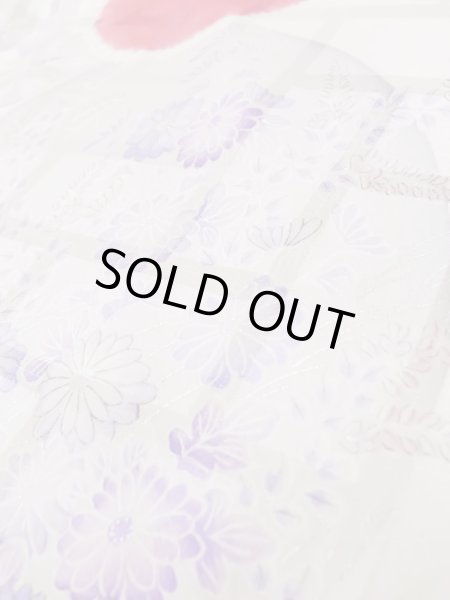 Photo18: L0727R Used Japanese women Pale Red FURISODE long-sleeved / Silk. Peony, Birds, wave, pods, dapple pattern, Abstract pattern  (Grade B) (18)