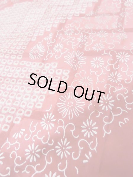 Photo19: L0727R Used Japanese women Pale Red FURISODE long-sleeved / Silk. Peony, Birds, wave, pods, dapple pattern, Abstract pattern  (Grade B) (19)