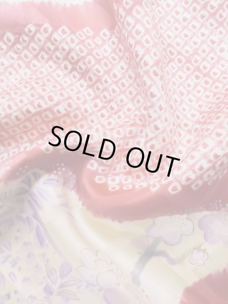 Photo22: L0727R Used Japanese women Pale Red FURISODE long-sleeved / Silk. Peony, Birds, wave, pods, dapple pattern, Abstract pattern  (Grade B) (22)