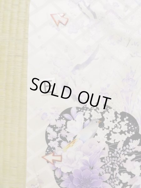 Photo28: L0727R Used Japanese women Pale Red FURISODE long-sleeved / Silk. Peony, Birds, wave, pods, dapple pattern, Abstract pattern  (Grade B) (28)