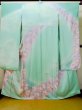 Photo1: L0727T Used Japanese womenPale Light Teal FURISODE long-sleeved / Silk. Peony,   (Grade D) (1)