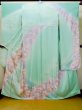 Photo2: L0727T Used Japanese womenPale Light Teal FURISODE long-sleeved / Silk. Peony,   (Grade D) (2)