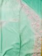 Photo6: L0727T Used Japanese womenPale Light Teal FURISODE long-sleeved / Silk. Peony,   (Grade D) (6)