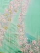 Photo8: L0727T Used Japanese womenPale Light Teal FURISODE long-sleeved / Silk. Peony,   (Grade D) (8)