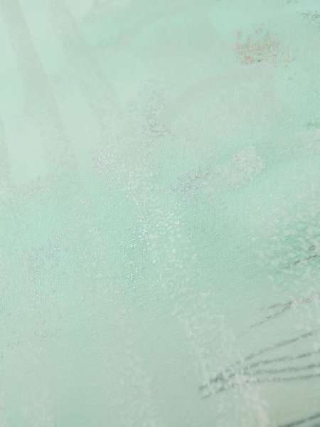 Photo15: L0727T Used Japanese womenPale Light Teal FURISODE long-sleeved / Silk. Peony,   (Grade D) (15)