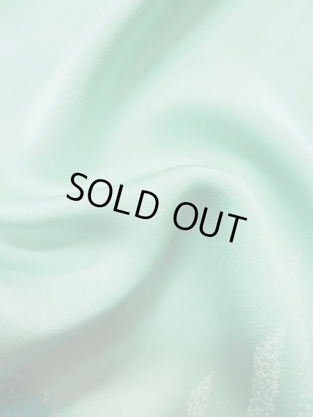 Photo20: L0727T Used Japanese womenPale Light Teal FURISODE long-sleeved / Silk. Peony,   (Grade D) (20)