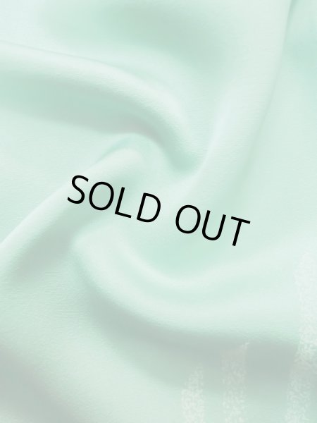 Photo21: L0727T Used Japanese womenPale Light Teal FURISODE long-sleeved / Silk. Peony,   (Grade D) (21)