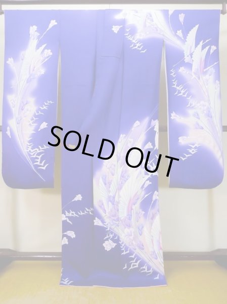 Photo3: L0727U Used Japanese women Vivid Purple FURISODE long-sleeved / Silk. Autumn bellflower,   (Grade B) (3)