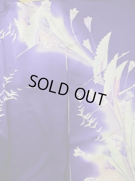 Photo5: L0727U Used Japanese women Vivid Purple FURISODE long-sleeved / Silk. Autumn bellflower,   (Grade B) (5)