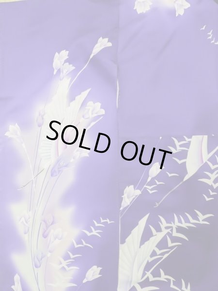 Photo7: L0727U Used Japanese women Vivid Purple FURISODE long-sleeved / Silk. Autumn bellflower,   (Grade B) (7)