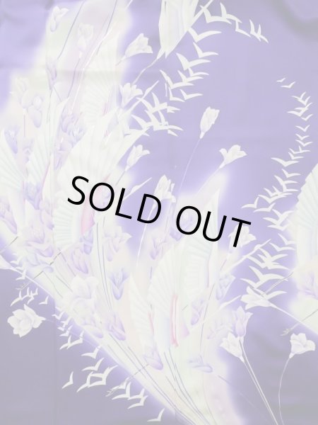 Photo8: L0727U Used Japanese women Vivid Purple FURISODE long-sleeved / Silk. Autumn bellflower,   (Grade B) (8)