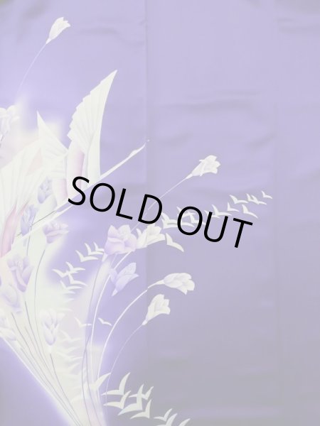 Photo9: L0727U Used Japanese women Vivid Purple FURISODE long-sleeved / Silk. Autumn bellflower,   (Grade B) (9)