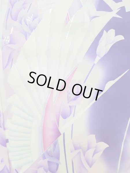 Photo10: L0727U Used Japanese women Vivid Purple FURISODE long-sleeved / Silk. Autumn bellflower,   (Grade B) (10)