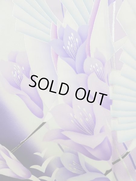 Photo11: L0727U Used Japanese women Vivid Purple FURISODE long-sleeved / Silk. Autumn bellflower,   (Grade B) (11)