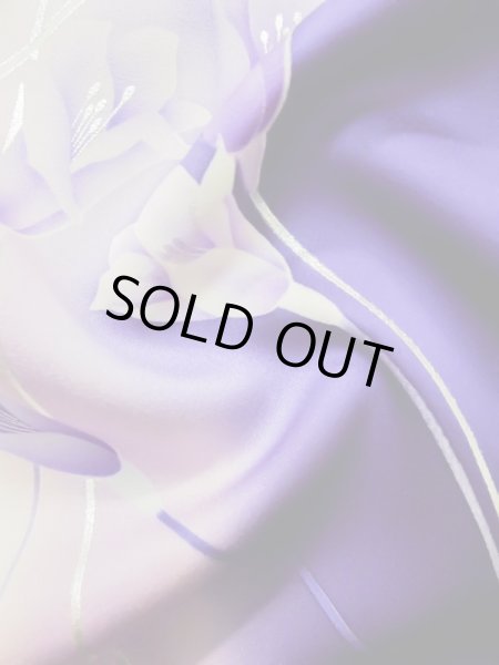 Photo18: L0727U Used Japanese women Vivid Purple FURISODE long-sleeved / Silk. Autumn bellflower,   (Grade B) (18)