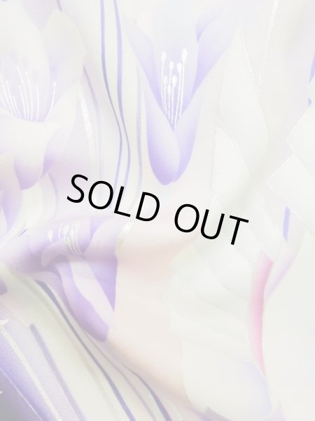 Photo19: L0727U Used Japanese women Vivid Purple FURISODE long-sleeved / Silk. Autumn bellflower,   (Grade B) (19)