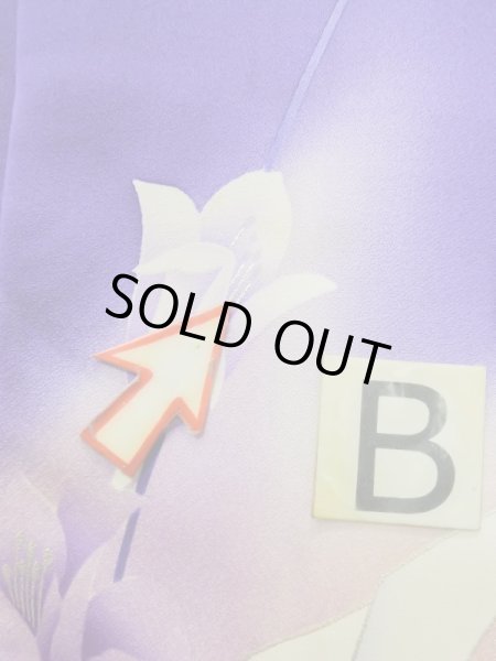 Photo22: L0727U Used Japanese women Vivid Purple FURISODE long-sleeved / Silk. Autumn bellflower,   (Grade B) (22)