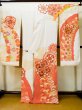 Photo3: L0727V Used Japanese women  White FURISODE long-sleeved / Silk. Chrysanthemum,   (Grade C) (3)