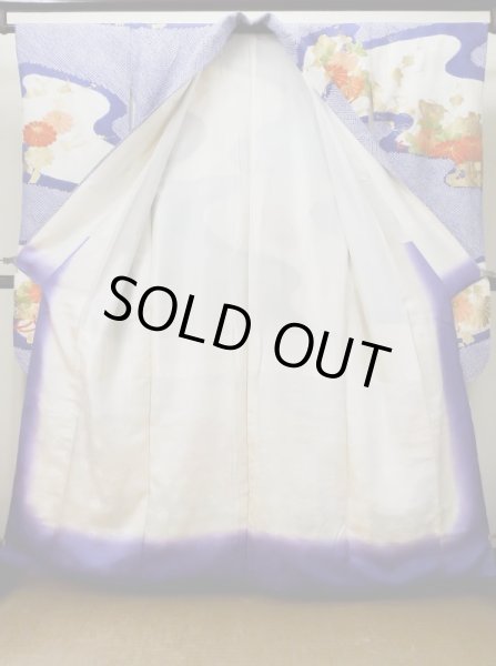 Photo4: L0727W Used Japanese women  White FURISODE long-sleeved / Silk. Chrysanthemum,   (Grade B) (4)