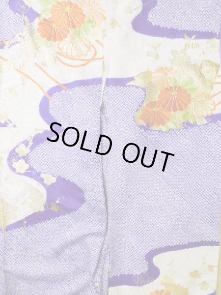 Photo5: L0727W Used Japanese women  White FURISODE long-sleeved / Silk. Chrysanthemum,   (Grade B) (5)