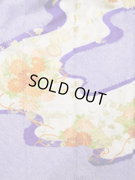 Photo7: L0727W Used Japanese women  White FURISODE long-sleeved / Silk. Chrysanthemum,   (Grade B) (7)