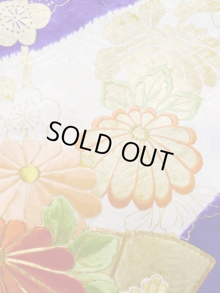 Photo10: L0727W Used Japanese women  White FURISODE long-sleeved / Silk. Chrysanthemum,   (Grade B) (10)