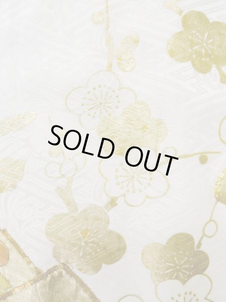 Photo12: L0727W Used Japanese women  White FURISODE long-sleeved / Silk. Chrysanthemum,   (Grade B) (12)