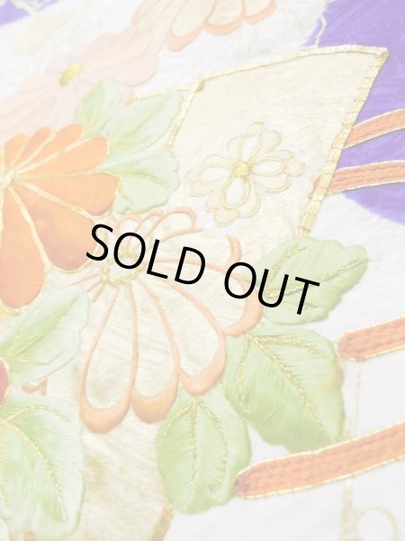 Photo14: L0727W Used Japanese women  White FURISODE long-sleeved / Silk. Chrysanthemum,   (Grade B) (14)