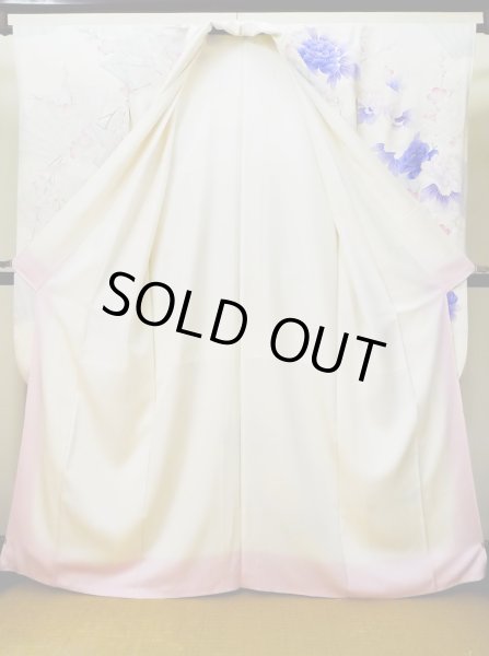 Photo4: L0727X Used Japanese women Light Purple FURISODE long-sleeved / Silk. Peony,   (Grade C) (4)