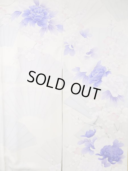 Photo5: L0727X Used Japanese women Light Purple FURISODE long-sleeved / Silk. Peony,   (Grade C) (5)