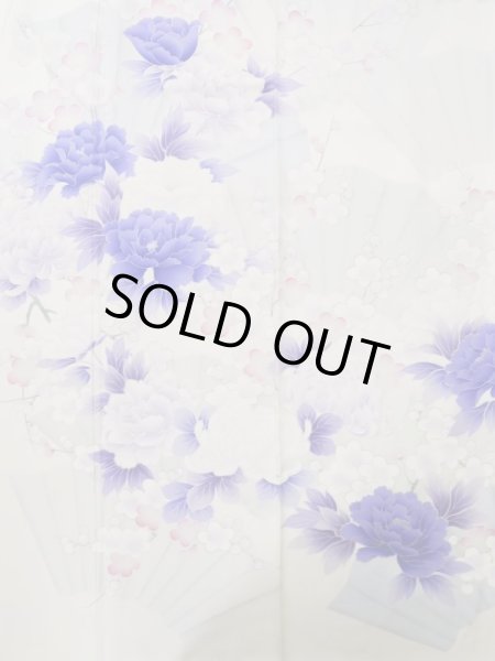 Photo7: L0727X Used Japanese women Light Purple FURISODE long-sleeved / Silk. Peony,   (Grade C) (7)