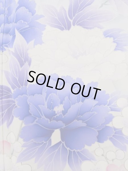 Photo9: L0727X Used Japanese women Light Purple FURISODE long-sleeved / Silk. Peony,   (Grade C) (9)