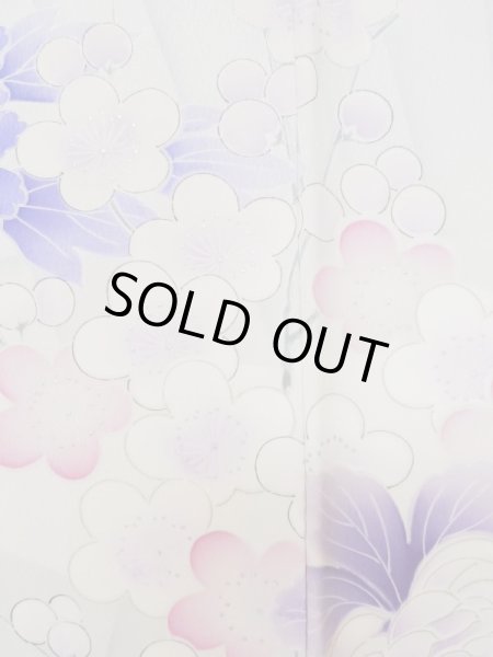 Photo10: L0727X Used Japanese women Light Purple FURISODE long-sleeved / Silk. Peony,   (Grade C) (10)