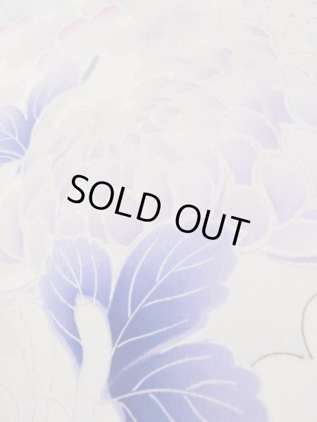 Photo13: L0727X Used Japanese women Light Purple FURISODE long-sleeved / Silk. Peony,   (Grade C) (13)