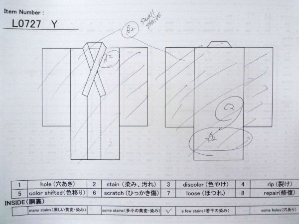 Photo17: L0727Y Used Japanese womenPale Light Yellow FURISODE long-sleeved / Silk. Iris, Rare design  (Grade C) (17)