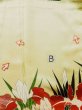 Photo19: L0727Y Used Japanese womenPale Light Yellow FURISODE long-sleeved / Silk. Iris, Rare design  (Grade C) (19)