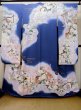 Photo1: L0727Z Used Japanese women Vivid Blue FURISODE long-sleeved / Silk. Peony, Screen, Shell tub pattern  (Grade C) (1)