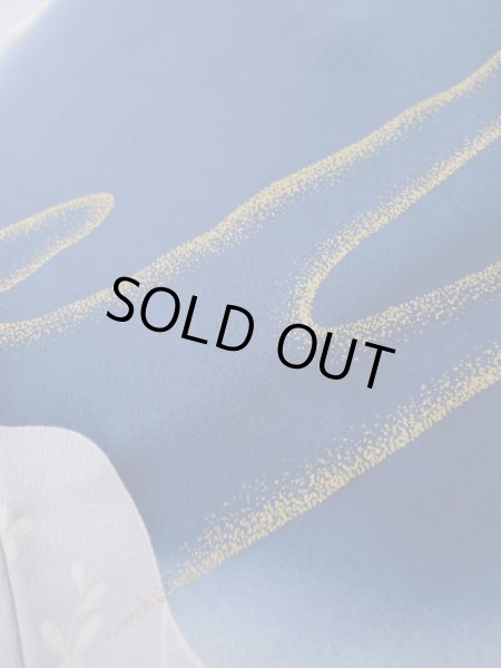 Photo14: L0727Z Used Japanese women Vivid Blue FURISODE long-sleeved / Silk. Peony, Screen, Shell tub pattern  (Grade C) (14)