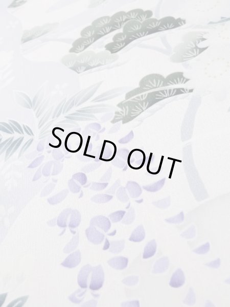 Photo15: L0727Z Used Japanese women Vivid Blue FURISODE long-sleeved / Silk. Peony, Screen, Shell tub pattern  (Grade C) (15)